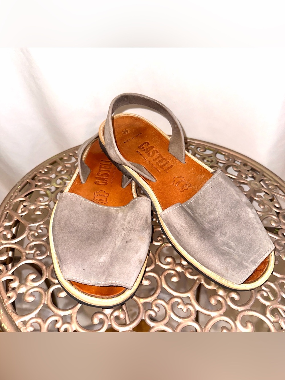 Castell Menorca Gray Suede Slingback Sandals Made in Spain Size 39